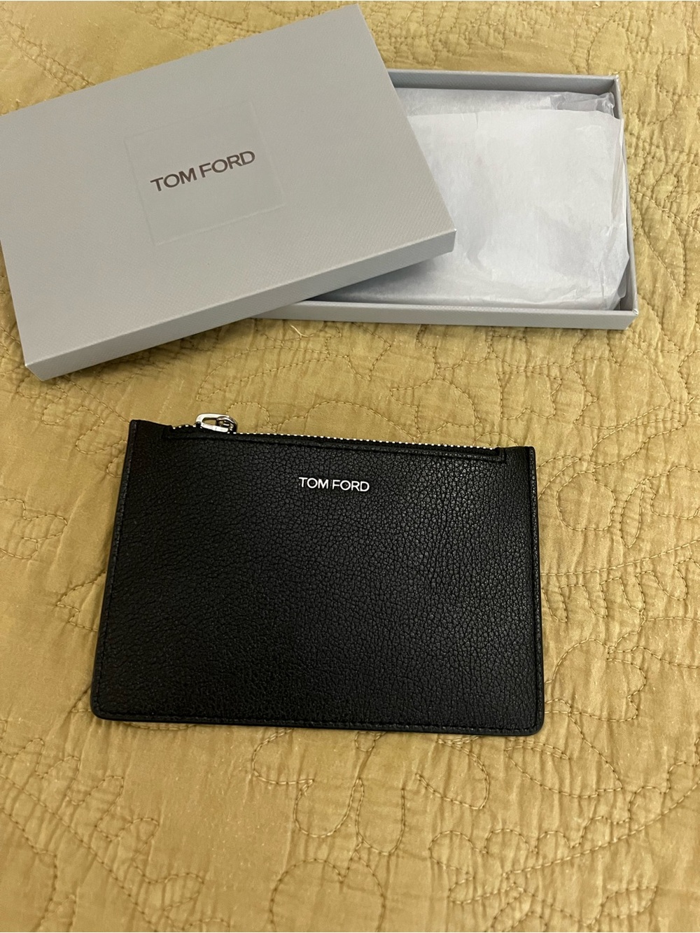 NIB Tom Ford Black Pebbled Leather Zip Pouch